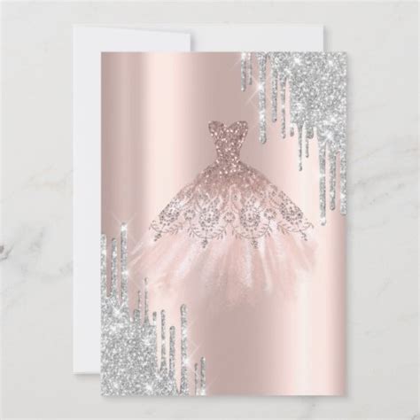 Cool Silver Glitter Drips Dress Rose Gold Sweet Invitation Zazzle