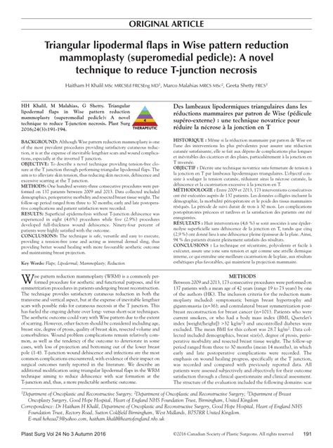 Pdf Triangular Lipodermal Flaps In Wise Pattern Reduction Mammoplasty