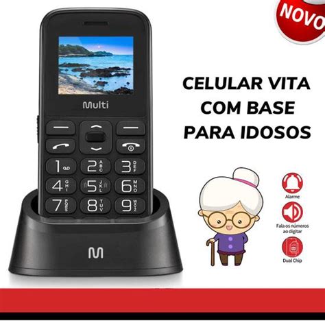 Celular Telefone Idoso Vita Base para Carregar 2 Chips Botão SOS de