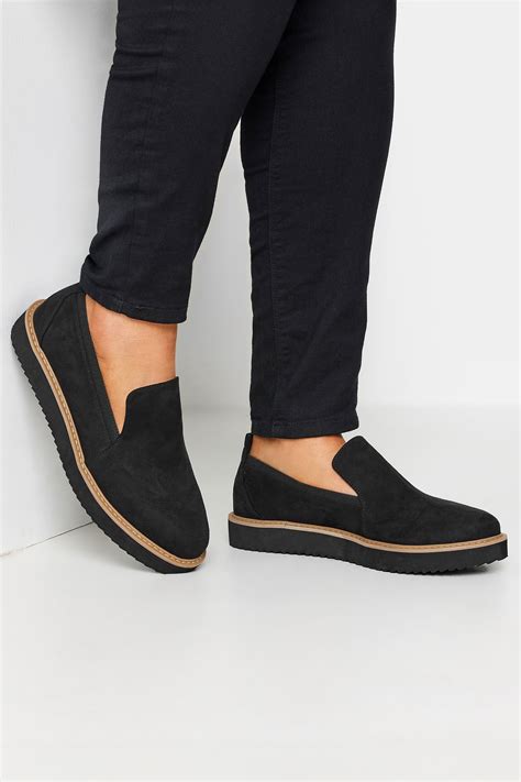 Black Faux Suede Slip On Loafers In Extra Wide Eee Fit Yours Clothing