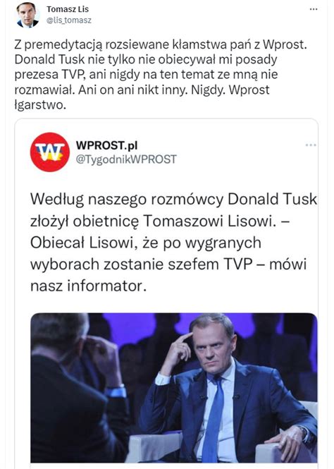 Tusk obiecał Lisowi stołek szefa TVP Były naczelny Newsweeka