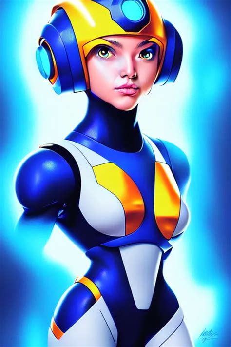 Futuristic Beautiful Female Megaman Portrait By Artgerm Stable