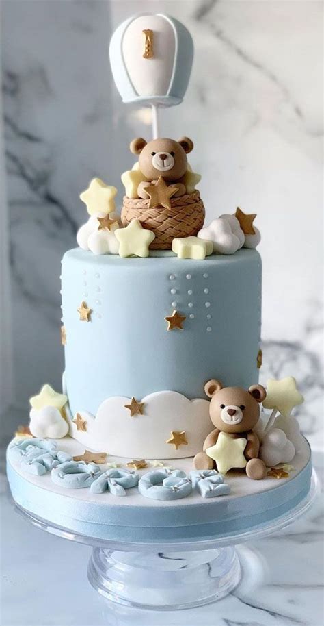 Cute Hot Air Balloon Cake Designs Hot Air Balloon Gold Stars Baby Birthday Cakes First