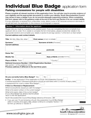 Individual Blue Badge Application Form Southglos Gov Uk Fill And