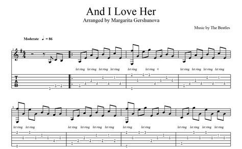 And I Love Her for guitar. Guitar sheet music and tabs.