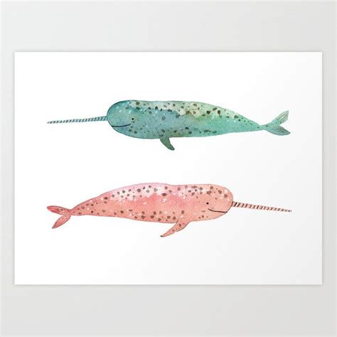 Buy Narwhals On Their Way Art Print By Tinavandijkart Worldwide