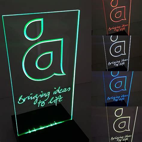 Custom Laser Engraved Signage With Led Lit Base Glass Engraving Acrylic Display Led Signs