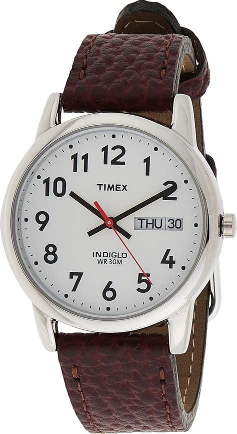 Amazon Timex Easy Reader Day Date Leather Strap Watch Clothing