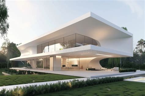 Modern White House With Large Windows Stock Image Image Of Villa