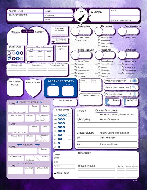 Dnd Wizard Character Sheet