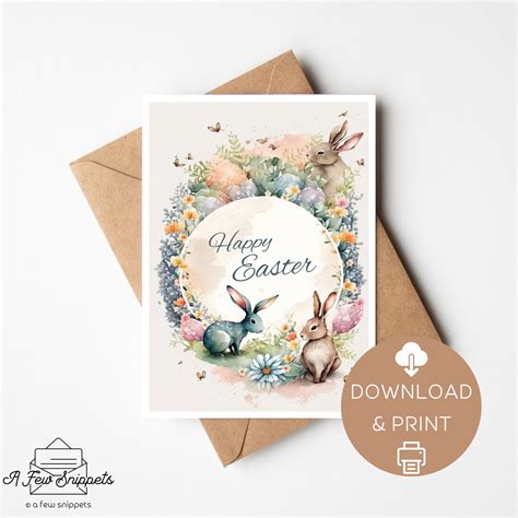 Happy Easter Printable Card Easter Card Easter Bunnies Print At Home Card Template Instant