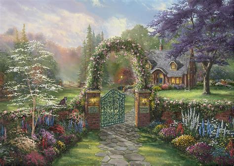 Puzzle Thomas Kinkade Hummingbird Cottage 1 000 Stykker PuzzleMania Dk