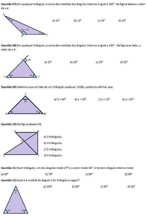 MANIA DE CALCULAR Exercícios sobre soma dos ângulos internos de um