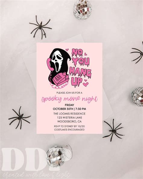 Scream Horror Movie Halloween Party Invitation Scary Movie Night Edi