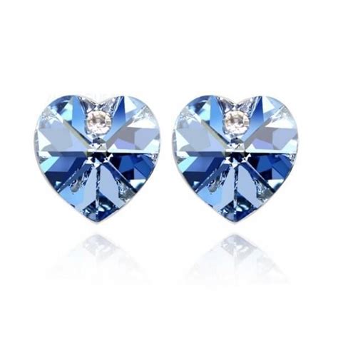 Boucles Doreilles Coeur Bleu Swarovski Element Achat Vente Boucle Doreille Boucles D