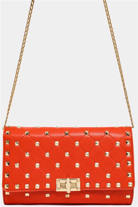 Orange Quilted Studded Front Clutch Bag Singleprice