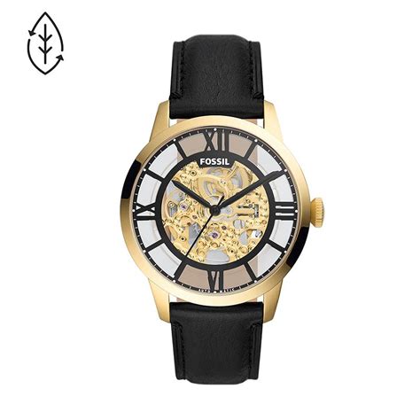 Montre homme fossil automatique townsman cuir Écoresponsable noir