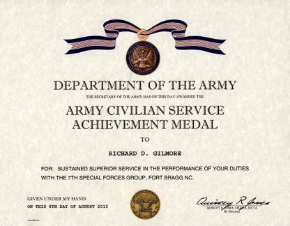 Civilian Service Achievement Medal Certificate