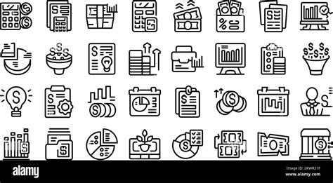 Financial Planner Icons Set Outline Vector Money Account Business