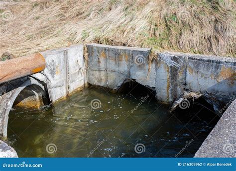 Fast Flowing Sewage Water In A Concrete Pit Stock Photo Image Of