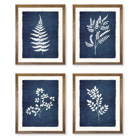 Vintage Botanical Wall Art Royal Blue Wall Decor Flower