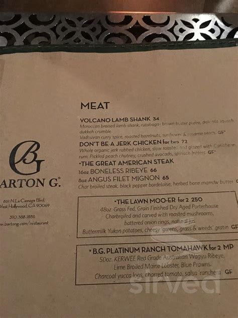 Barton G The Restaurant Los Angeles Menu In Los Angeles California Usa