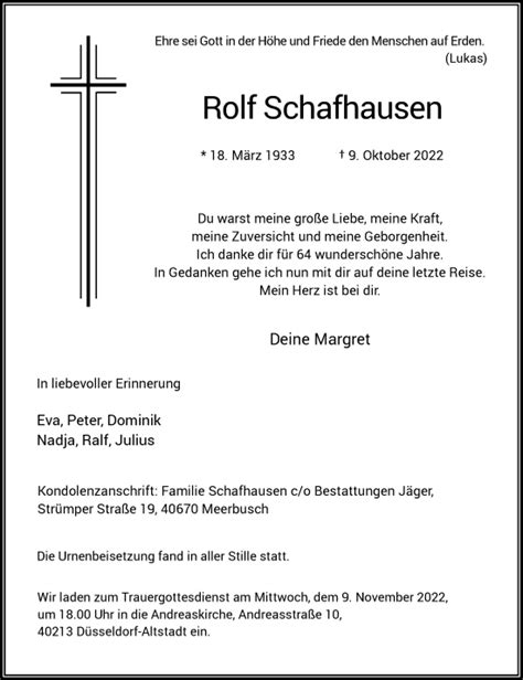 Alle Traueranzeigen für Rolf Lambert Wilhelm Schafhausen trauer rp