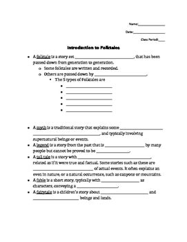 Folktale Fill In Notes By Texas Middles Teachers Pay Teachers