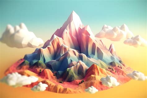 Premium AI Image 3d Low Poly Mountain Illustration