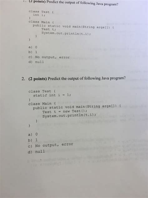 Solved Points Predict The Output Of Following Java Program