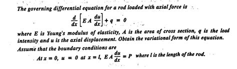 Solved The Governing Differential Equation For A Rod Loaded Chegg