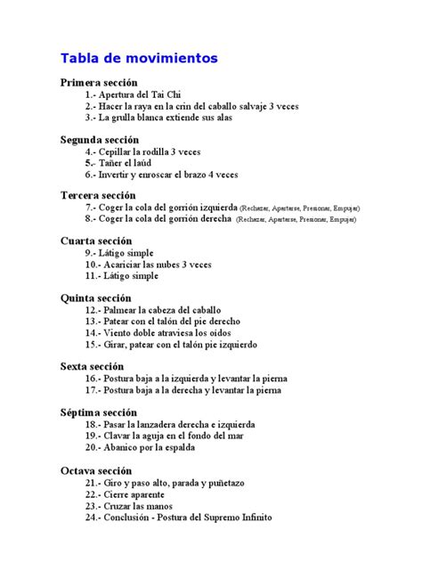 Tabla De 24 Movimientos Del Tai Chi Chuan Pdf