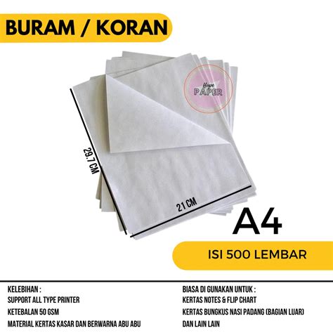 Jual Kertas Buram A Rim Isi Lembar Kertas Buram A Shopee