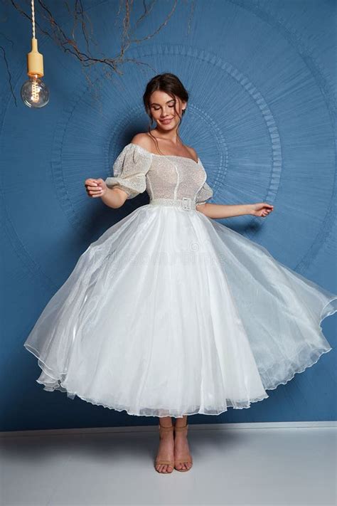 Beautiful Brunette Woman Pretty Bride Wedding Big Day Marriage Ceremony In Summer Garden Wearing