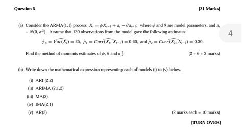 Solved Question 5 Consider ARMA 1 2 Model Xt AXt 1 Et Acompanhe