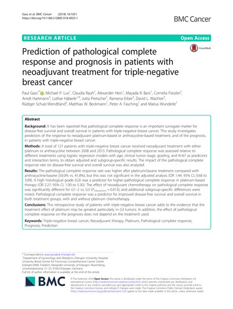 Pdf Prediction Of Pathological Complete Response And Prognosis In