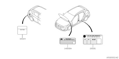 Subaru Crosstrek Engine Decal Tire Information Label Label