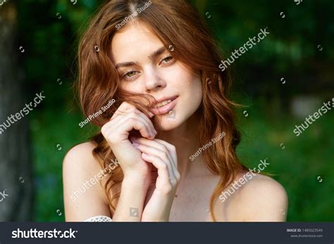 Woman Nature Green Grass Naked Shoulders Stock Photo 1485023549 Shutterstock