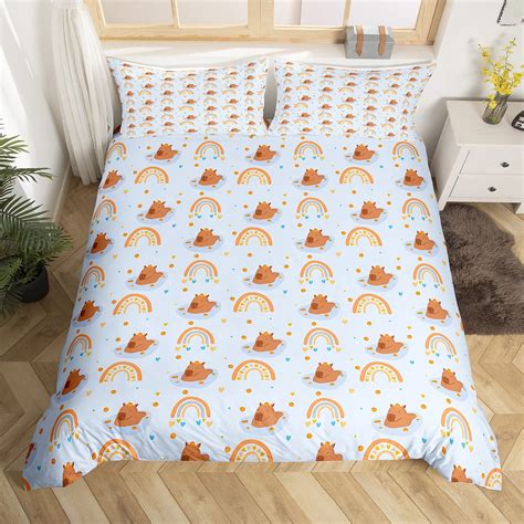 Yst Cartoon Capybara Duvet Cover Twin Kawaii Rainbow Bedding Set Cute