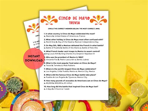 Cinco De Mayo Trivia Game Printable Trivia Game Cinco De Mayo Game