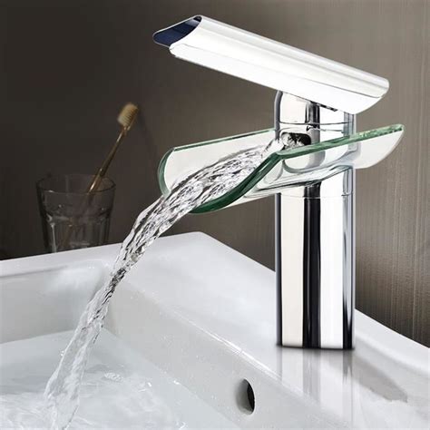 Robinet Mitigeur Verre Laiton Lavabo Cascade Salle De Bain Baignoire