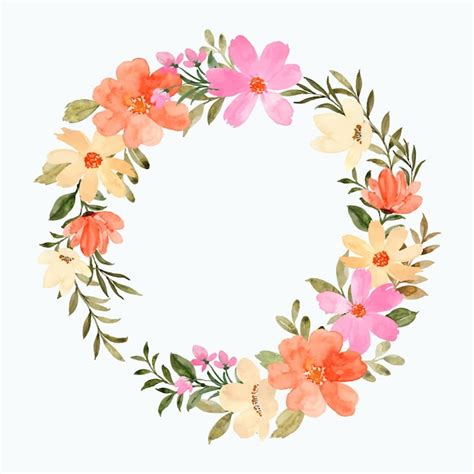 Free Vector Orange Peach Floral Wreath With Watercolor