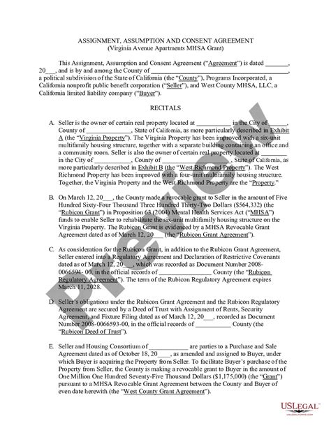 California Assignment Assumption And Consent Agreement Involving A