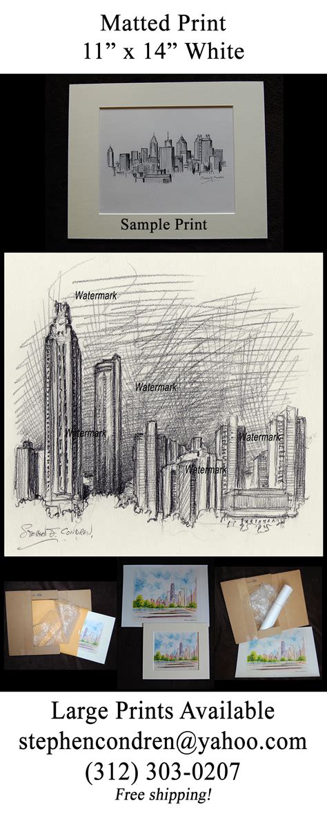 Atlanta skyline pencil drawing of downtown at night Stephen F. Condren