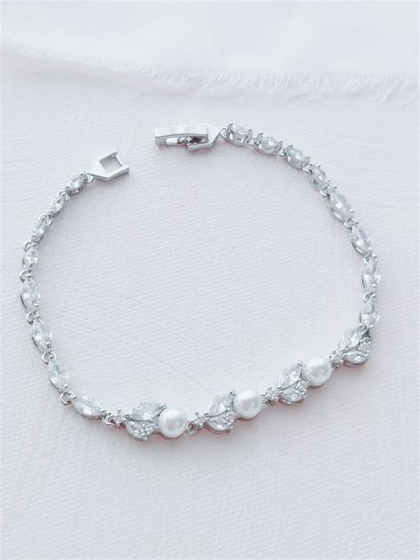 Piper Cz Pearl Cz Bridal Bracelet Little White Couture