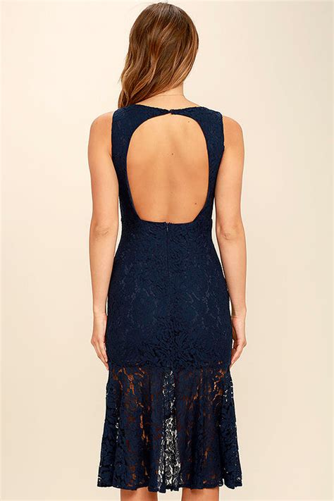 Sexy Navy Blue Dress Lace Dress Midi Dress Bodycon Dress 57 00