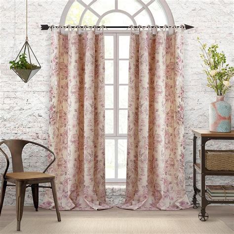 Elrene Annalise Floral Linen Tie Top Window Curtain Dusty Rose
