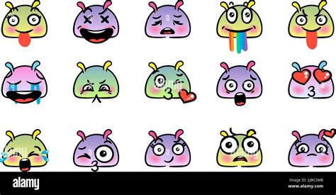 Various Cartoon Emoticons Set With Snails Or Slugs Doodle Faces Eyes