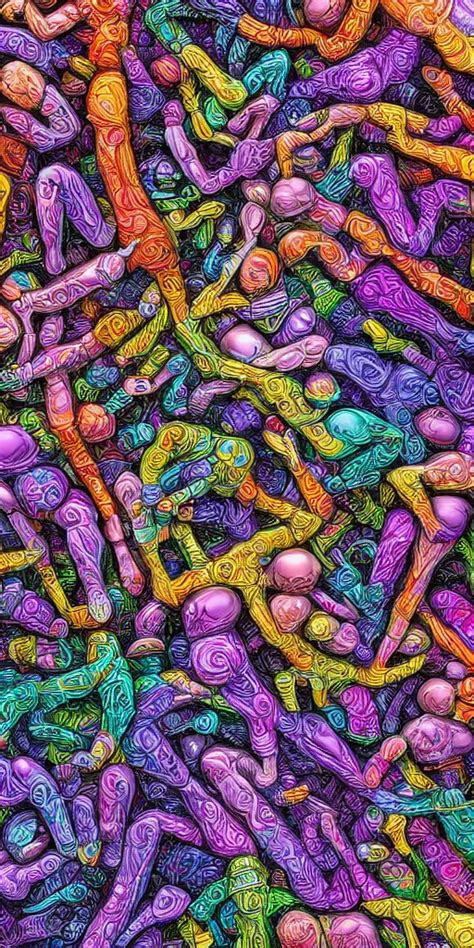 Beautiful Human Bodies Intertwined Colorful Greebles Stable