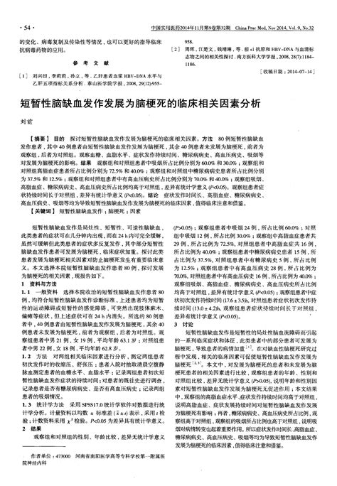 短暂性脑缺血发作发展为脑梗死的临床相关因素分析word文档在线阅读与下载免费文档